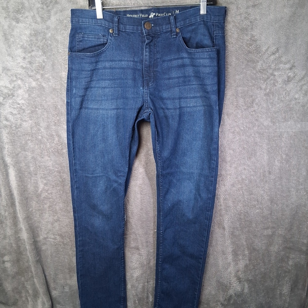 Beverly Hills Polo Club Jeans Men 34x32 Blue Stretch Tapered 5 Pockets Casual